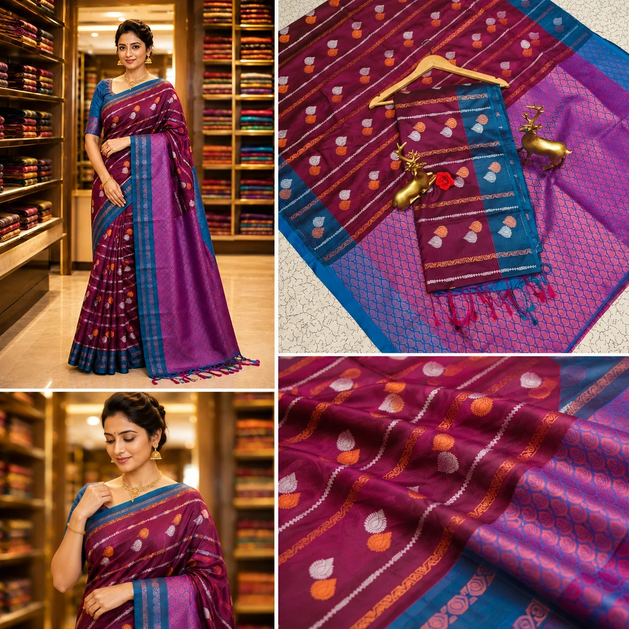 Deep Burgundy Fancy Soft Silk Bhutta Saree
